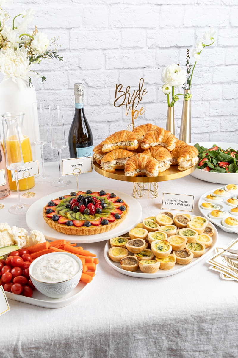A food spread for a bridal shower.