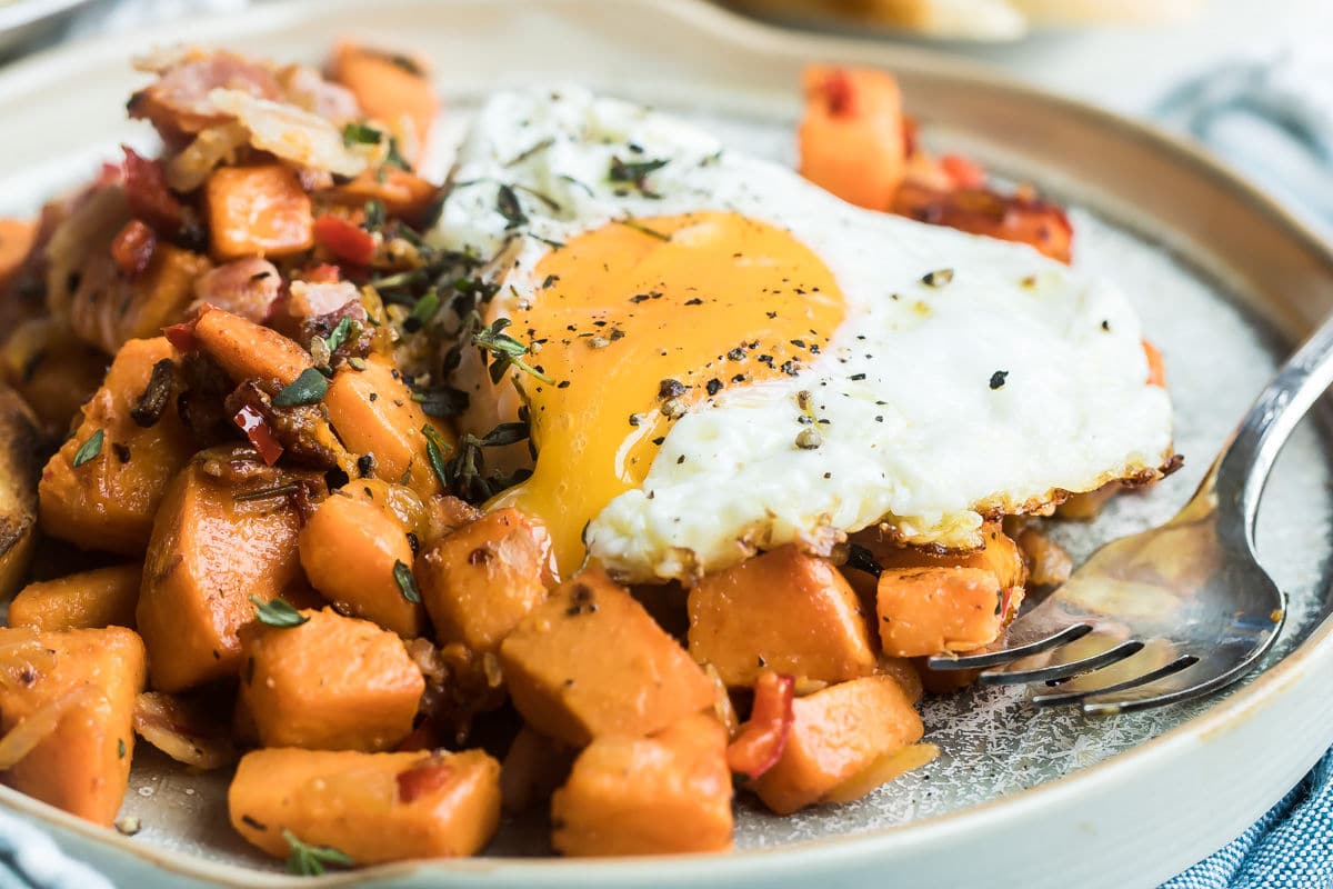 Sweet potato hash on a plate.